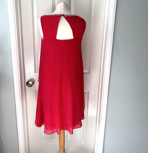 Monsoon Shift Dress UK 10 Sorbet Pink Beaded Neckline Chiffon Layer Party - Picture 2 of 16
