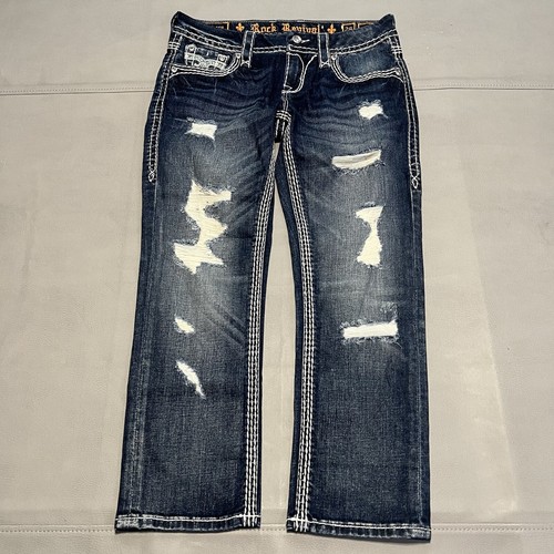 Rock Revival Nancy Crop Capri Jean Women Denim Distressed Stitch Stretch-26-8722 - 第 11/16 張圖片