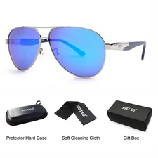 JUST GO Aviator Style Polarized Sunglasses with Zipper Case for Men and Women