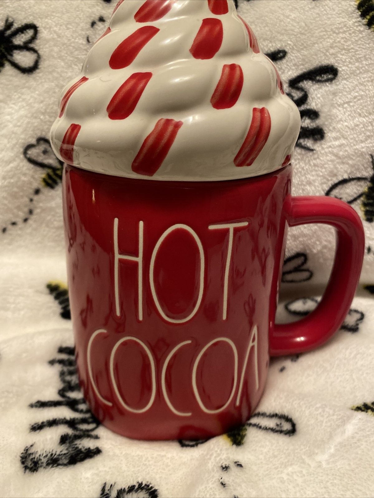 ‼️Rae Dunn HOT COCOA Red Mug & Whipped Cream Swirl Topper LL Christmas