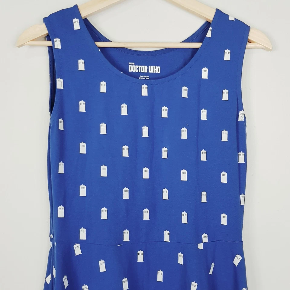 DOCTOR WHO BBC Womens Size M or 12 Blue Tardis Patterned Sleeveless Dress - Image 2 of 4