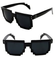 Mens Womens 8 Bit Tetris Pixel Sunglasses Polished Black Retro Novelty 90s