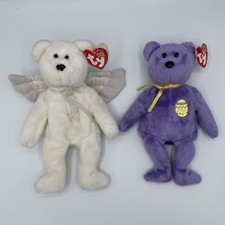Lot Of 2 2002 Beanie Babies Herald The Angel Bear & Eggs III Easter Bear *READ