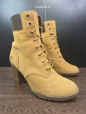 Timberland Allington 6-Inch Heeled Boots Wheat Nubuck Women s Size 8.5 A0434 