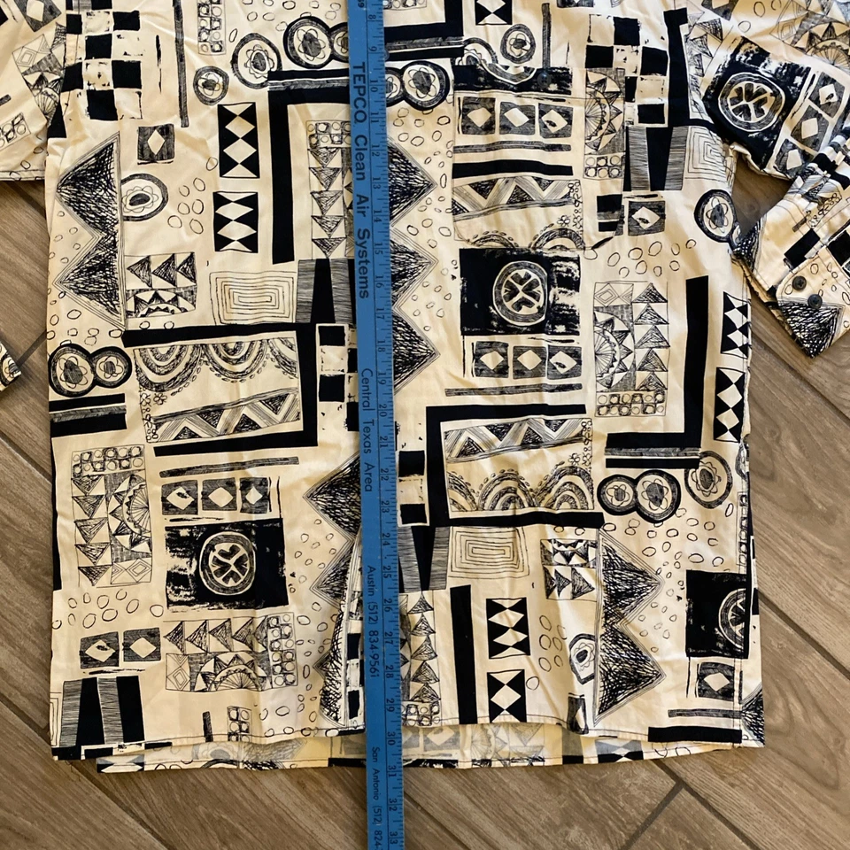 Camisa abotonada estampado geométrico abstracto vintage tallada París rara diseñadora Foto 3 de 4
