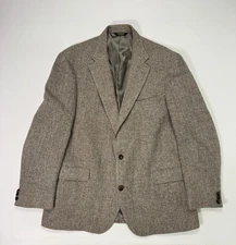 Orvis Blazer Mens 46L Harris Tweed Wool Brown Herringbone Jacket Made In USA