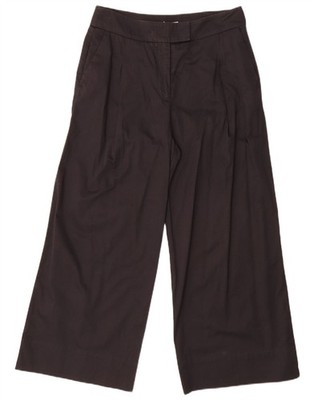 Marella Damen Hose weites Bein Cropped UK 10 Small W30 L26 schwarz Baumwolle CB03
