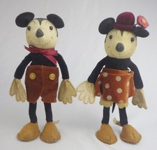 Disney Retro Mickey Minnie Mouse Stuffed 9 Poseable Doll Pair