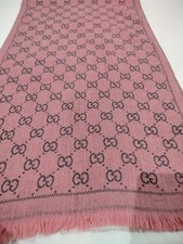 Gucci women's Scarf Shawl Stole wrap wool 100 made in Italy GG Logo Pink gray