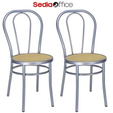 2 x Sedia Thonet Metallo Design Sala Pranzo Cucina Ristorante Bar Cromo Satinato