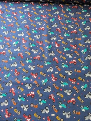 TIMELESS TREASURES Fabric Freedom Quilting Cotton Fabric Ditsy Tractors On Blue