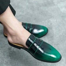 Fashion Mens Green Shiny Leather Slippers Mules Slide Comfort Dress Shoes Loafer