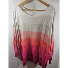 Liz Claiborne Woman Pink Red Beige Stripes Pullover Sweater Size 2X