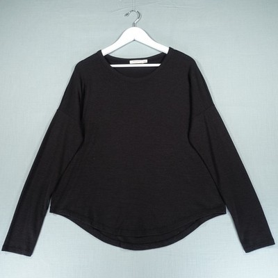 Rag & Bone Pullover Oberteil Damen Large schwarz Langarm Strick lässig geschwungener Saum T-Shirt