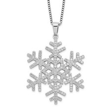Sterling Silver Rhodium-Plated Micro Pav  CZ Snowflake Pendant Necklace With 18"