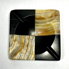 Vtg MCM Polished Onyx  Marble Natural Stone Square Heavy Ashtray