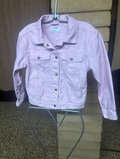 Old Navy Girls Pink Denim Jacket L 10-12 Button Front Collared Pockets