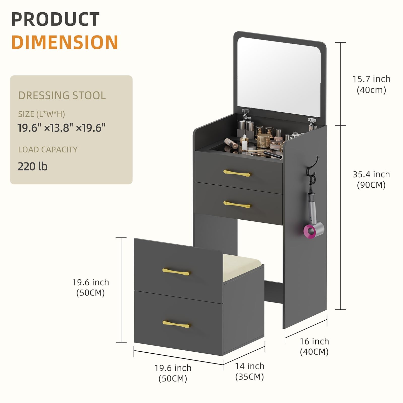 Gurexl 3 in 1 Vanity Desk with Flip Top Mirror for Bedroom,Small Compact Vani...