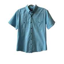 Express Men's M Preppy 100 Cotton Short Sleeve Teal Button Up Travel Resort