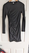 George Black Ribbed Ruched Side Bodycon Dress UK 8 Long Sleeve Midi