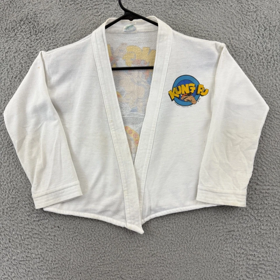 Camisa bata de baño vintage de kung fu karate niños 12 blancos niños años 80 dibujos animados frente abierto Foto 2 de 4