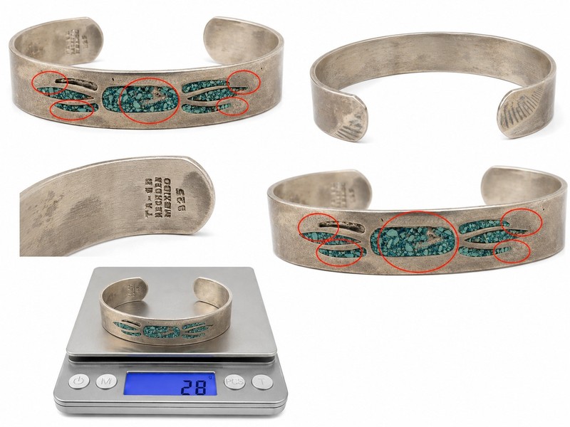 Vintage Mexico 925 Sterling Turquoise Inlay Cuff Bracelet TM-183