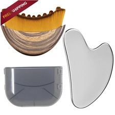 Stainless Steel Gua Sha Tool  Lymphatic Drainage Face Brush Set, TWPER Wood