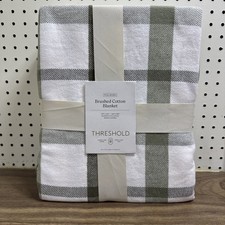 Full/Queen Brushed Cotton Blanket Green Plaid - Threshold