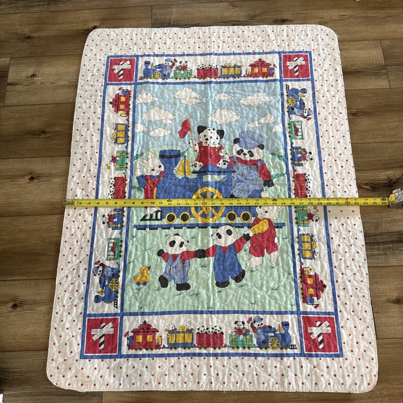 Vintage Baby Quilt-Pandas, Trains, & Bunnies-