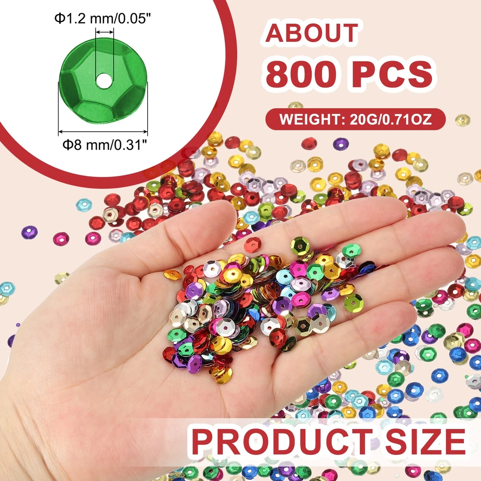 800 piezas de lentejuelas sueltas, lentejuelas sueltas redondas de 8 mm - 0,7 oz (20 g), verde oscuro Foto 2 de 4
