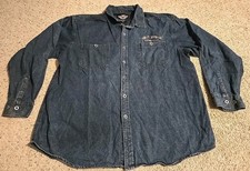Mens 2XL Harley Davidson Motorcycle Blue Denim Button Up Long Sleeve Shirt