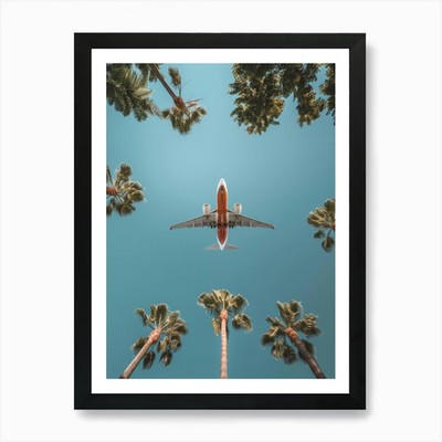Flugzeug fliegt über Palmen 4 A gerahmtes Wandbild Poster Leinwanddruck Bild