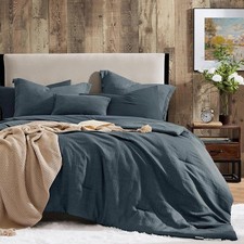 Queen Comforter Set 7 Pieces 90 x90 Soft Bedding Navy Blue Geniospin Size Solid