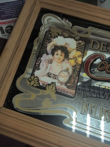Coca Cola Glass Mirror in Black Plastic Frame Pub Home Bar Man Cave - Picture 9 of 9