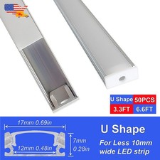 6.6FT/2M U Type Led Aluminum Channel 50Pack With Milky Cover For Led Strip Light