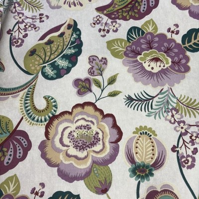 Mill Creek Fabrics Screenprint Teal Lavender Grn Botanical Cotton BTY X 45  Wide