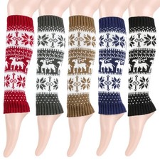 Women Ladies Winter Leg Warmers Christmas Holiday Snowflake Knit Socks Leggings