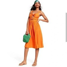 Fe Noel x Target Orange Double Cut Out Midi Dress Women’s M Linen Blend Resort