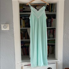 Vintage Aqua Blue Long Nightgown Lace Romantic Coquette Valentines Fairy sz XL