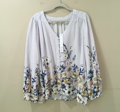 NWT Jane & Delancey Long Sleeve Floral Blouse Boho Shabby Chic Tunic Purple  2X