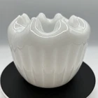 Vintage Milk Glass Folded Scalloped Edge Vase/Planter 4.5" Tall