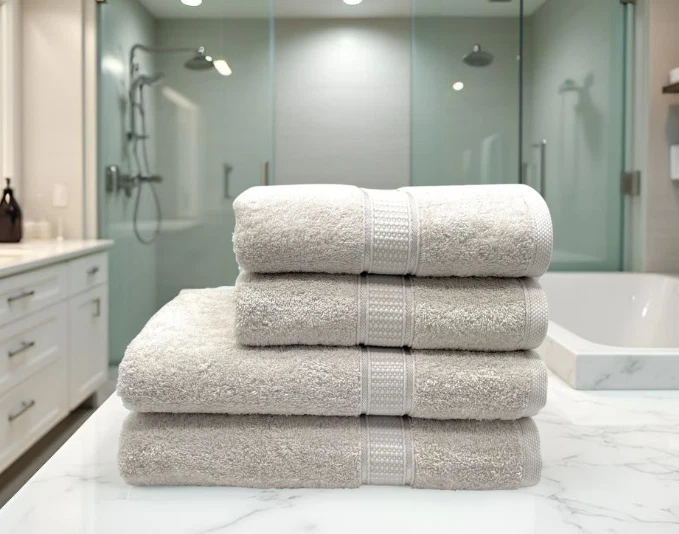 Harmatex Handtuch-Set 4 tlg. 550 g/m2 100% BioBaumwolle 2X70X140+50X100 Hellgrau - Bild 2 von 4