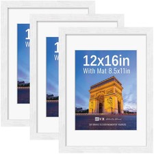 12x16 Picture Frames White 3 Pack, Wide Border Wood, Tempered Glass, Display ...