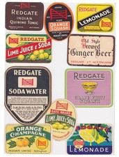 10 vintage/original Mineral Water labels from Redgate&rsquo;s of Nottingham