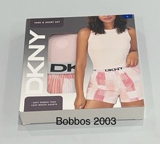 DKNY Women's Soft Ribbed Tank  Cozy Woven Short Set, PRLPLAIDPK, Size L