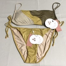 PILYQ Tri-Tone Haven Luna Wave Top  Haven Tie Full Bottom Bikini Set Size L
