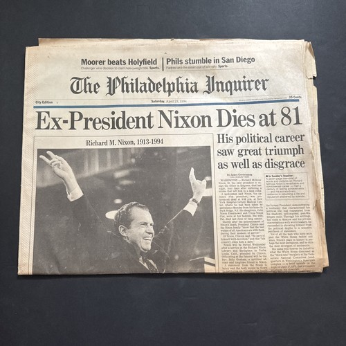 Philadelphia Inquirer – April 23, 1994 – Richard Nixon Death at 81 Vintage