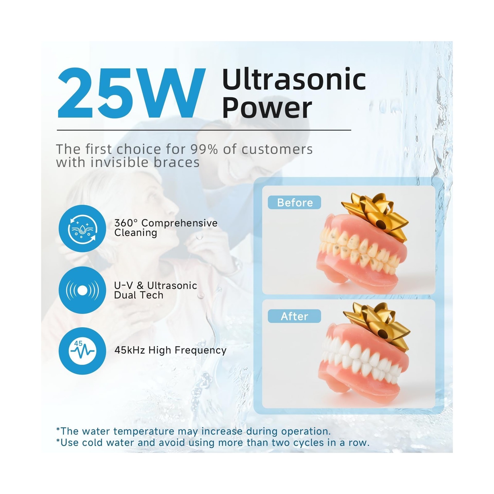 Ultrasonic Retainer Cleaner, 45kHz Retainer Cleaner Machine for Dentures, Mou...