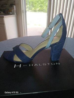 H by Halston Kaelyn leather and suede strappy block heel sandals
