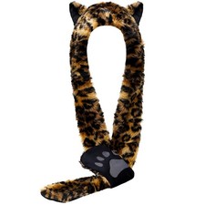 SATINIOR Leopard Print Faux Animal Hoods Headwear Furry One Size, Dark Brown 